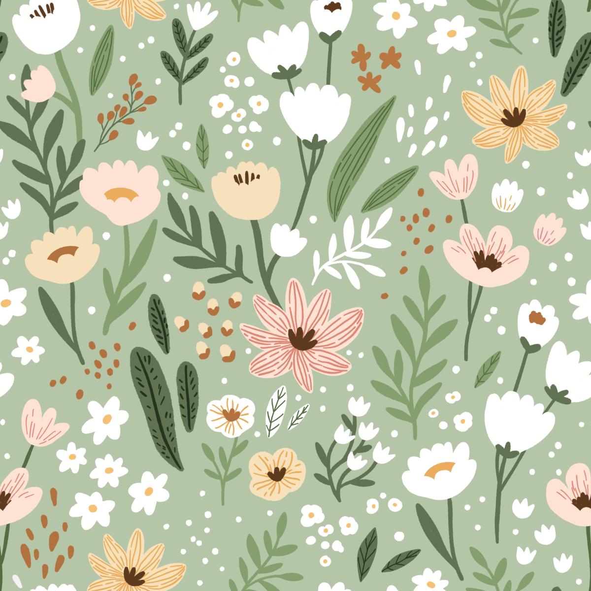 Blumenwiese grün - Bio Jersey / Bio French Terry
